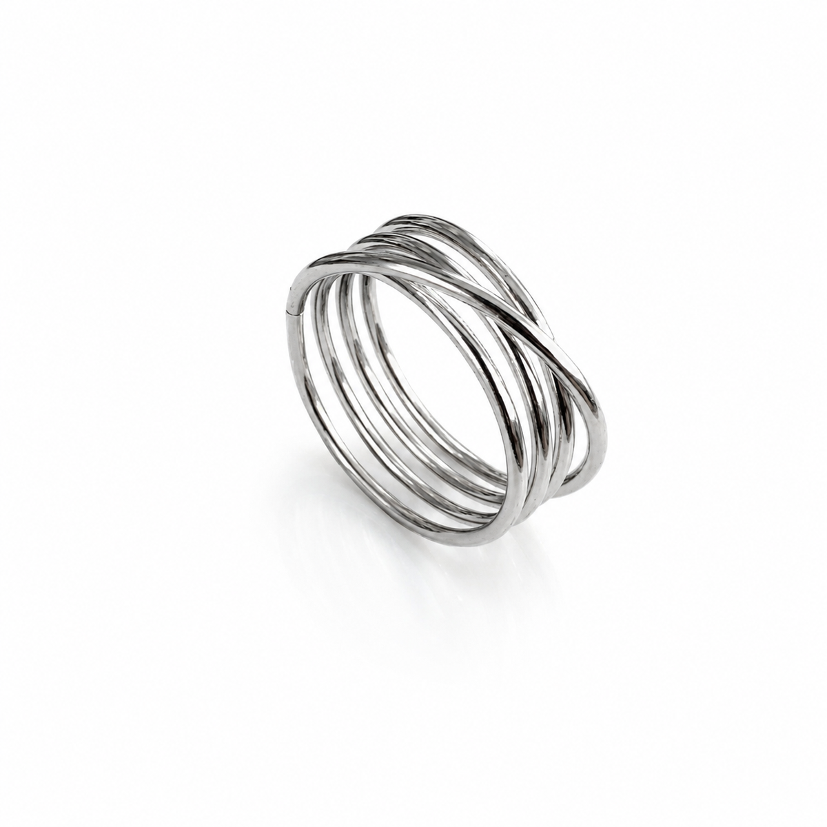 Silver-Tone Multi-Band Crossover Ring
