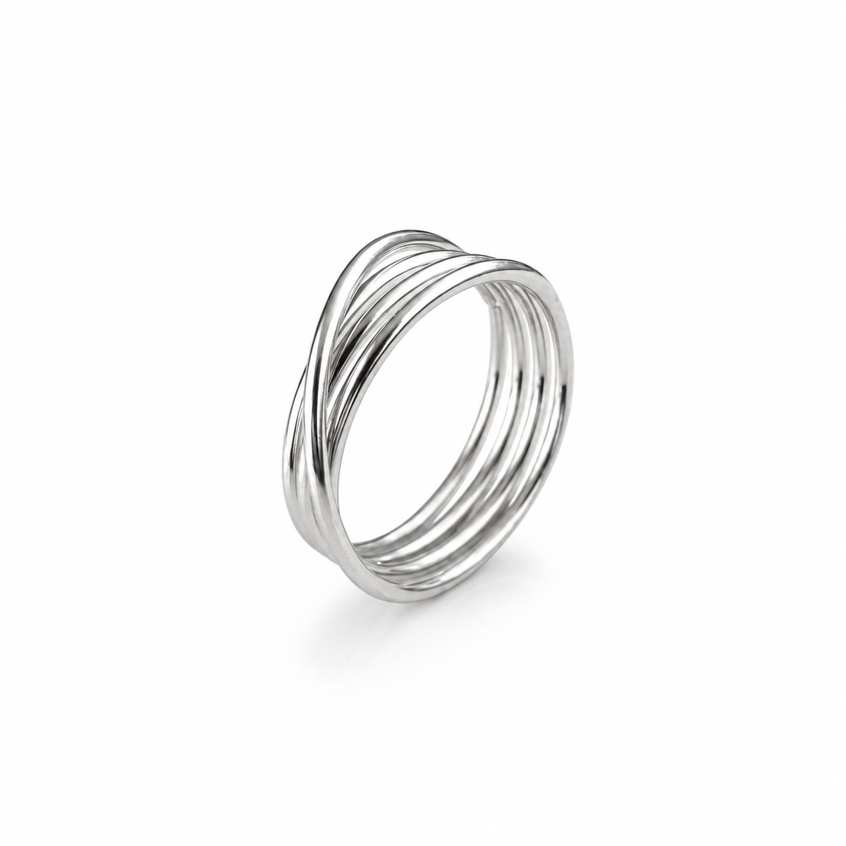 Silver-Tone Multi-Band Crossover Ring