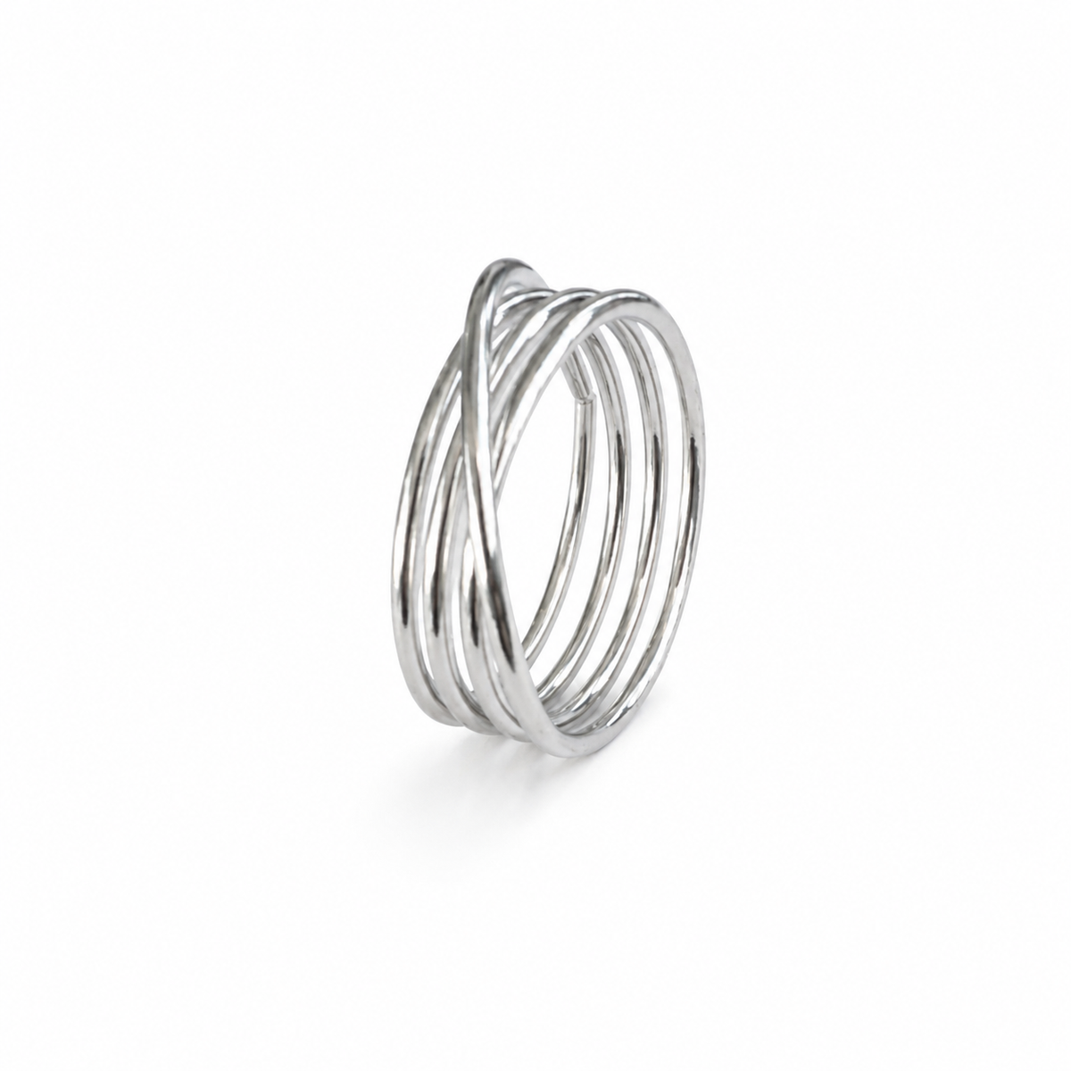 Silver-Tone Multi-Band Crossover Ring