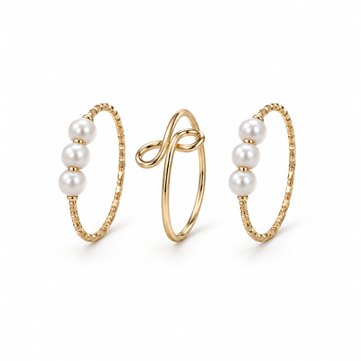 Gold-Tone Pearl and Loop Ring Set