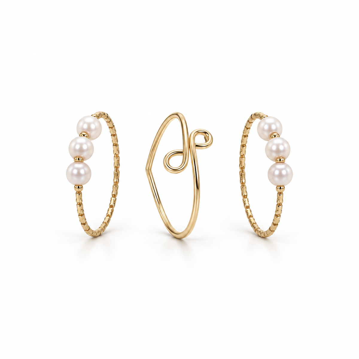 Gold-Tone Pearl and Loop Ring Set