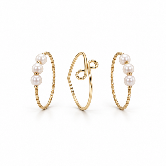 Gold-Tone Pearl and Loop Ring Set