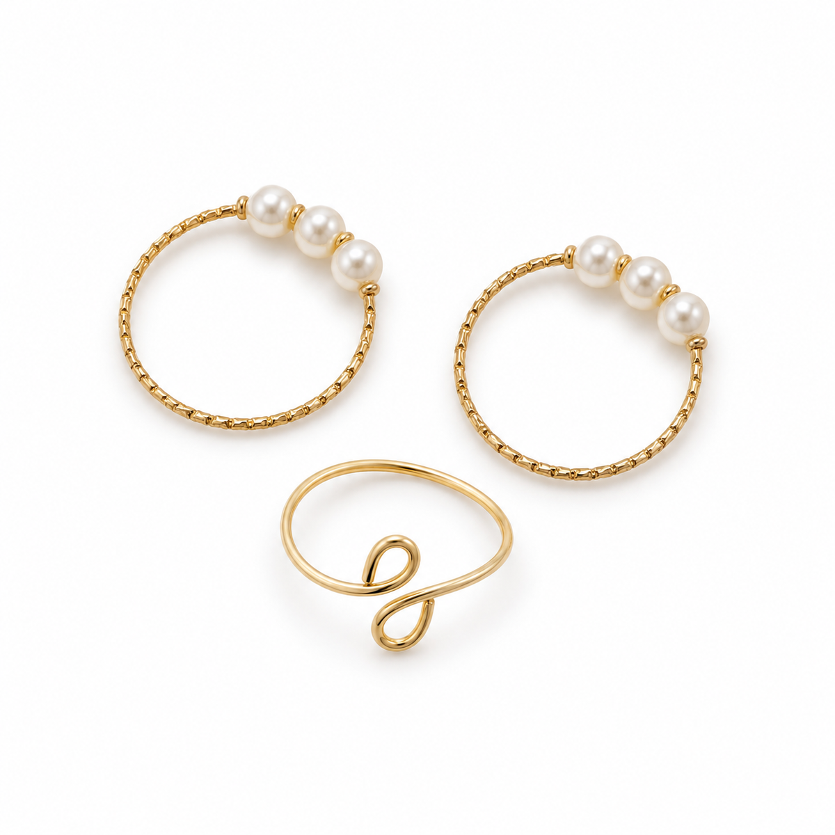 Gold-Tone Pearl and Loop Ring Set