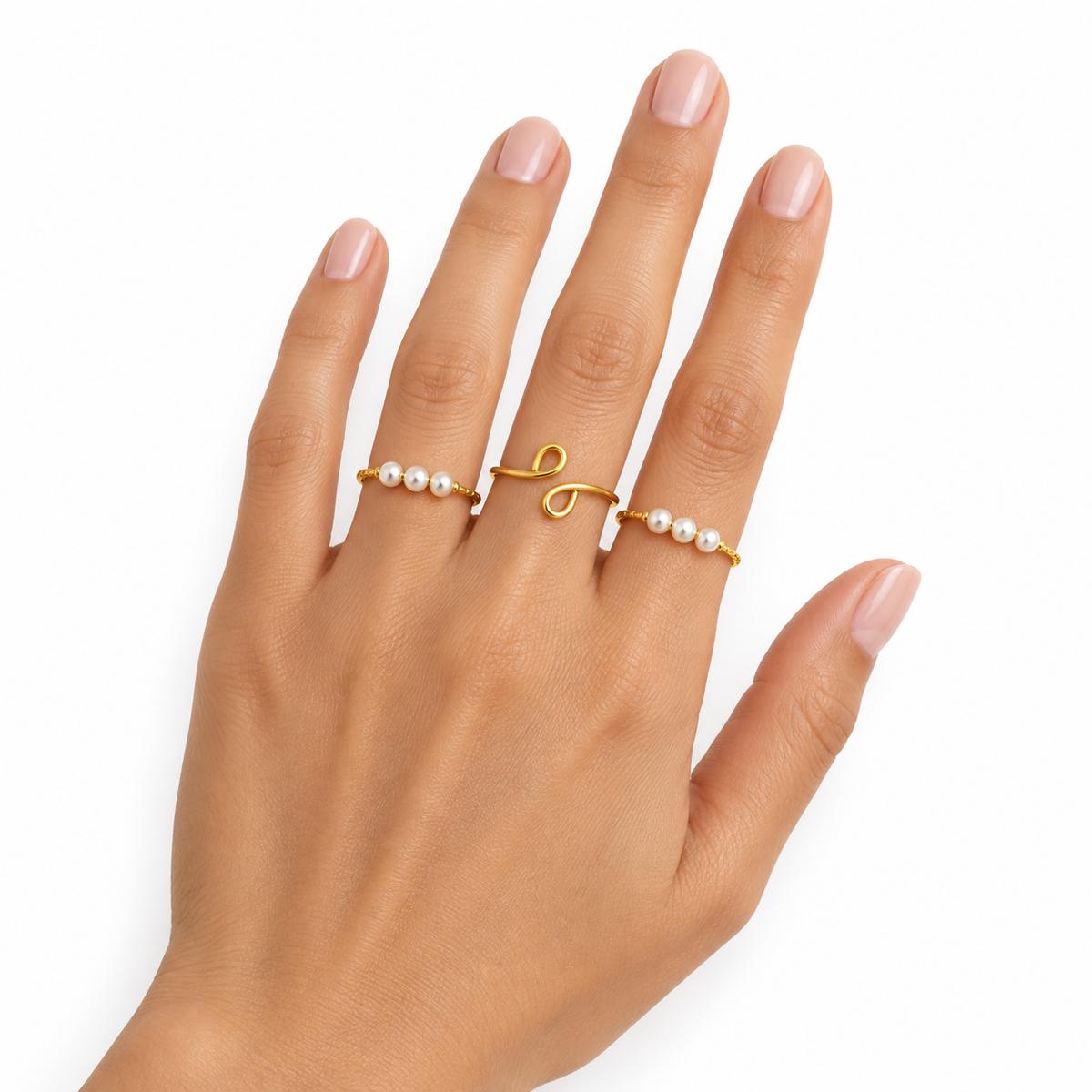 Gold-Tone Pearl and Loop Ring Set