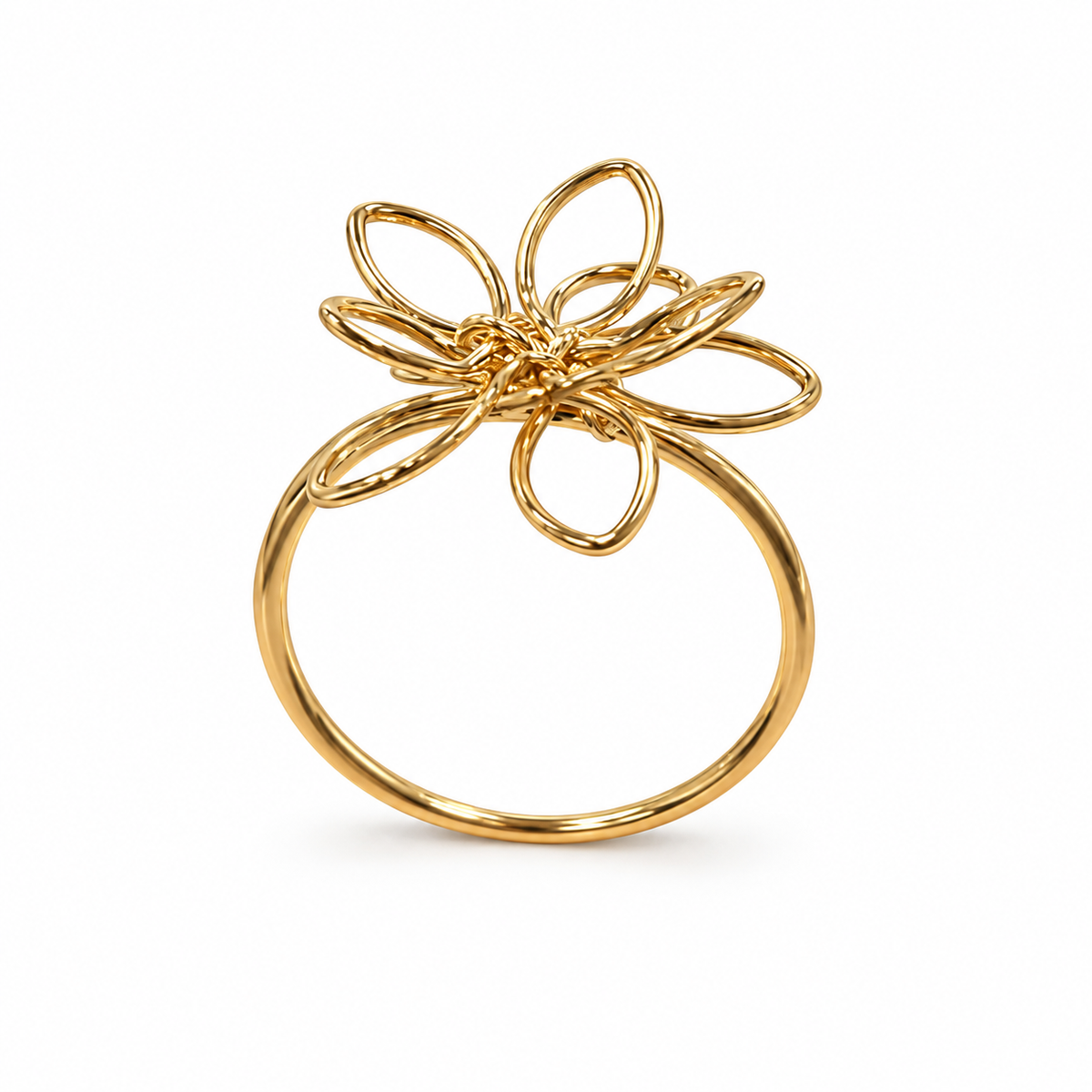 Gold-Tone Open-Wire Floral Statement Ring