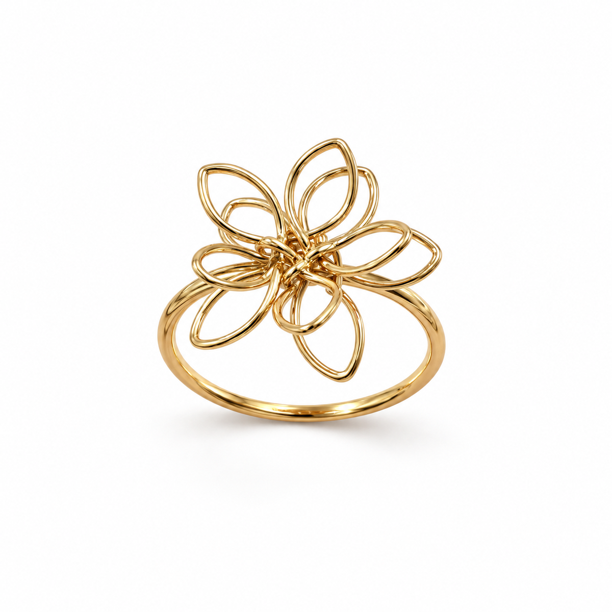 Gold-Tone Open-Wire Floral Statement Ring