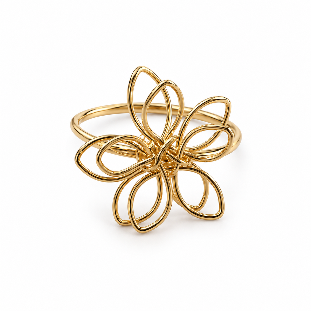 Gold-Tone Open-Wire Floral Statement Ring