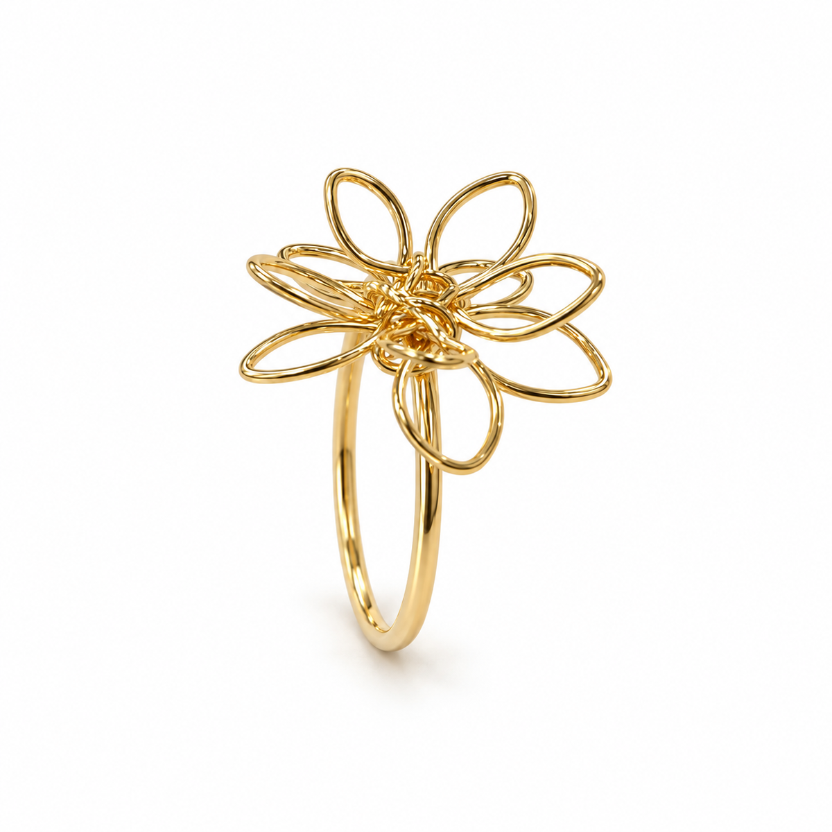 Gold-Tone Open-Wire Floral Statement Ring