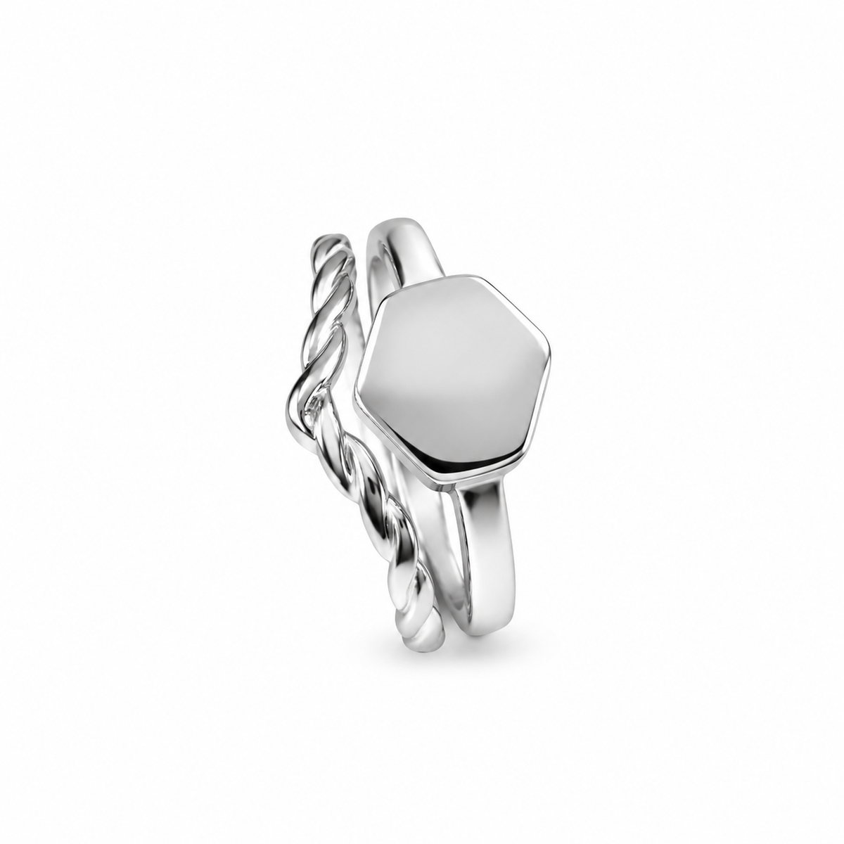 Silver-Tone Geometric Double-Band Ring