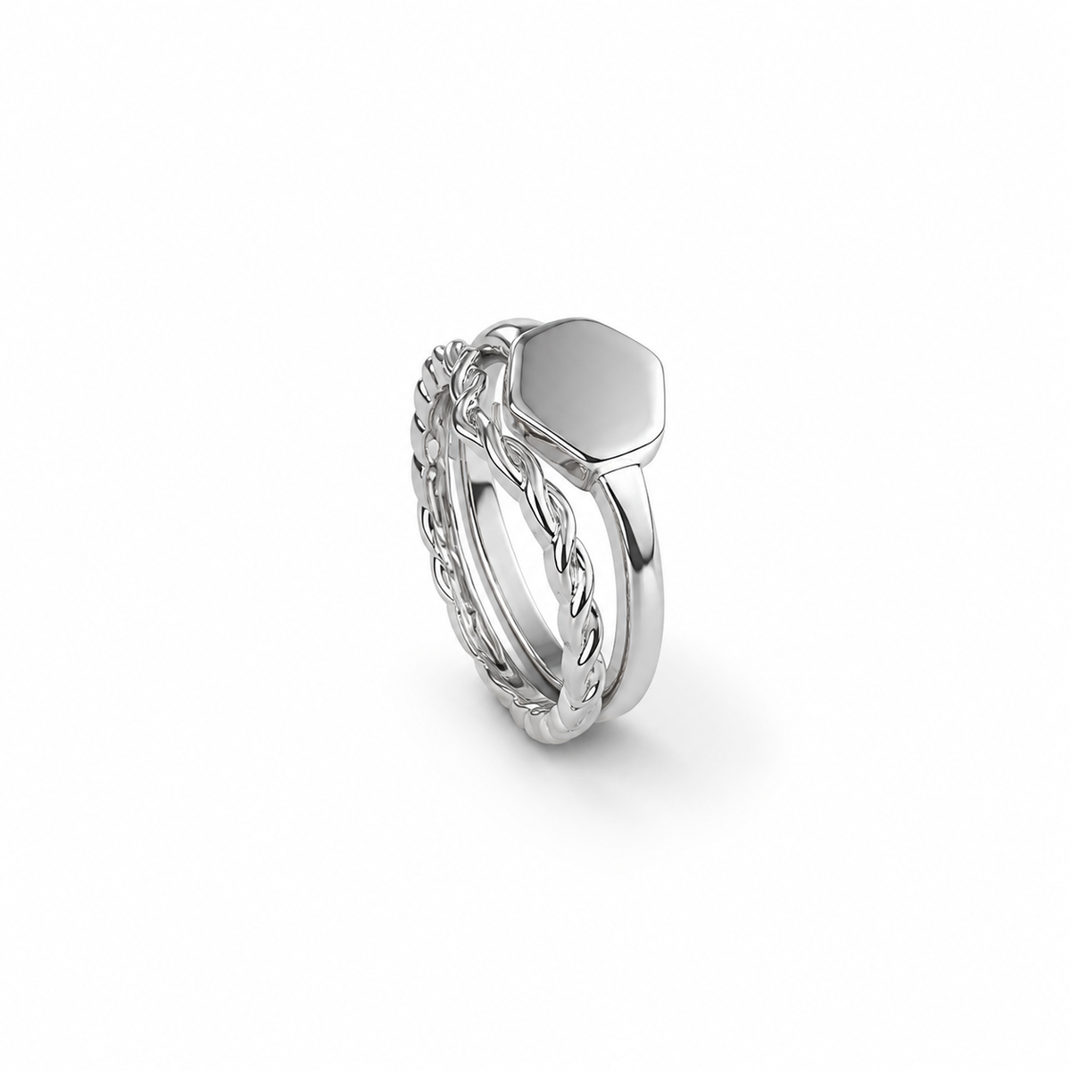 Silver-Tone Geometric Double-Band Ring