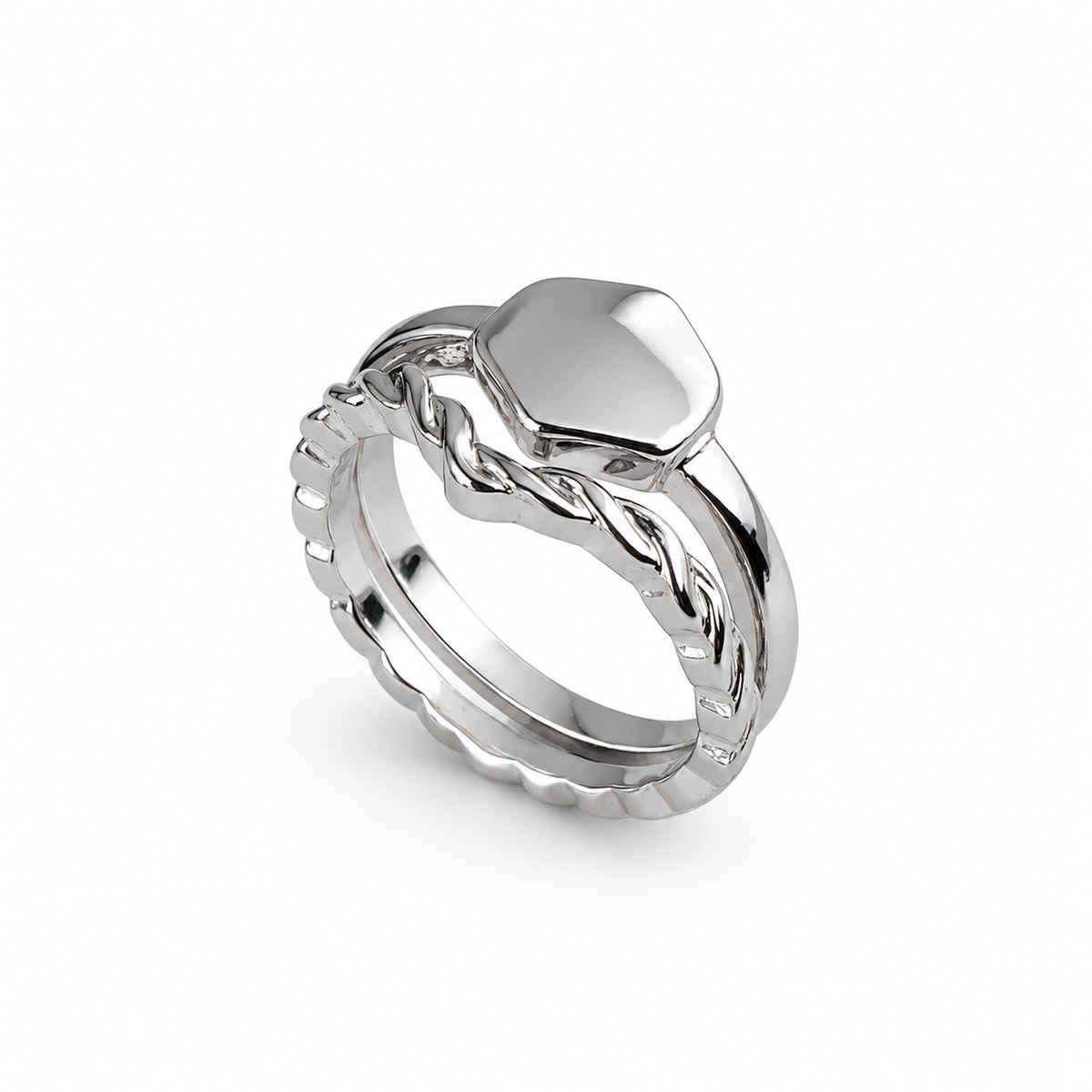 Silver-Tone Geometric Double-Band Ring