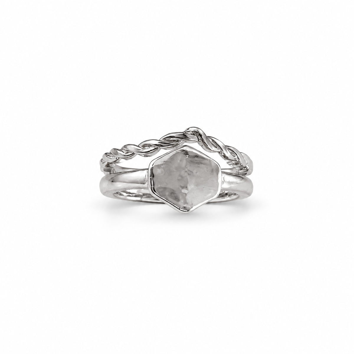 Silver-Tone Geometric Double-Band Ring