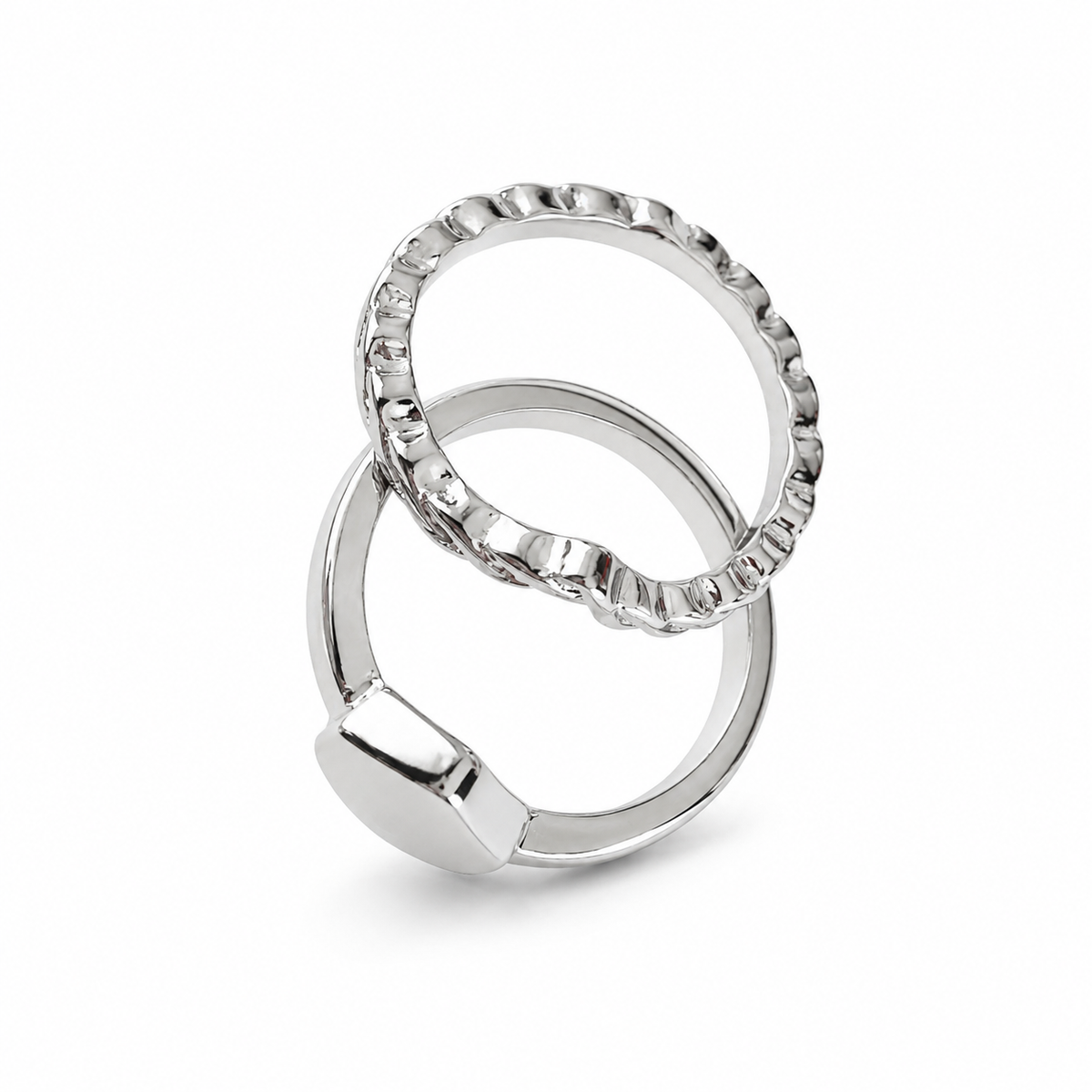 Silver-Tone Geometric Double-Band Ring