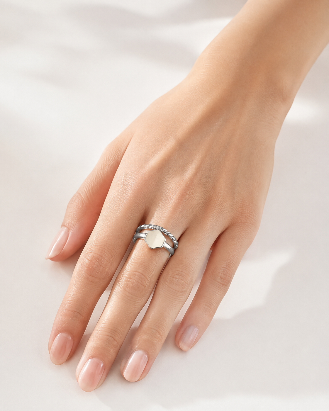 Silver-Tone Geometric Double-Band Ring