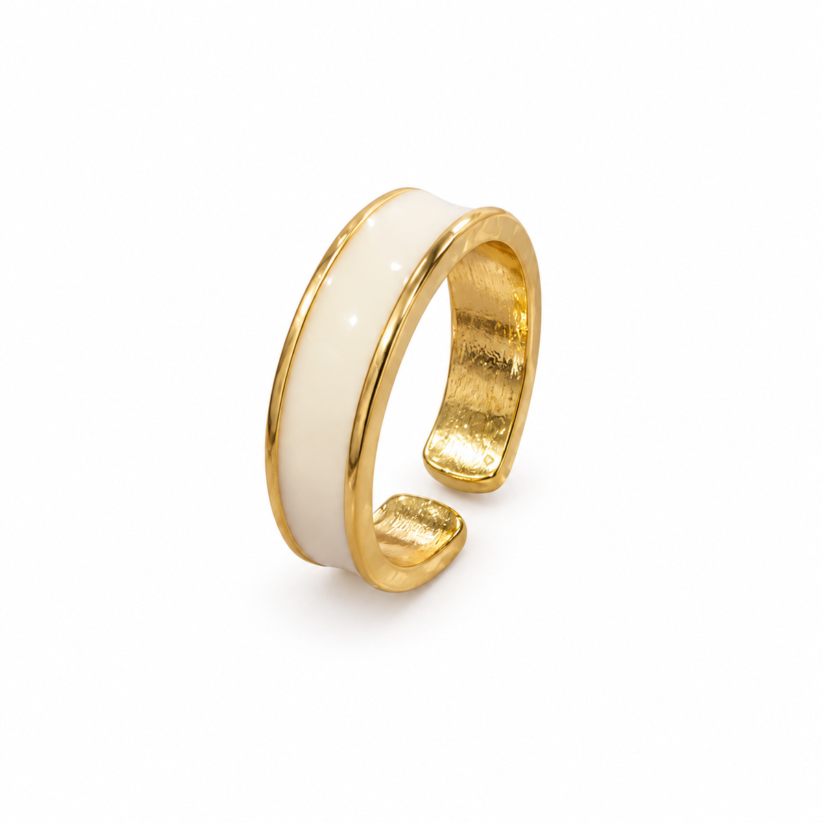White Enamel & Gold-Tone Adjustable Ring