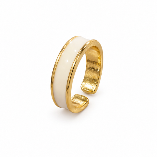 White Enamel & Gold-Tone Adjustable Ring