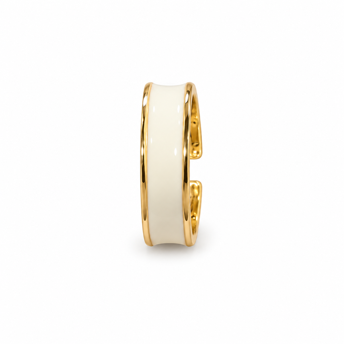 White Enamel & Gold-Tone Adjustable Ring