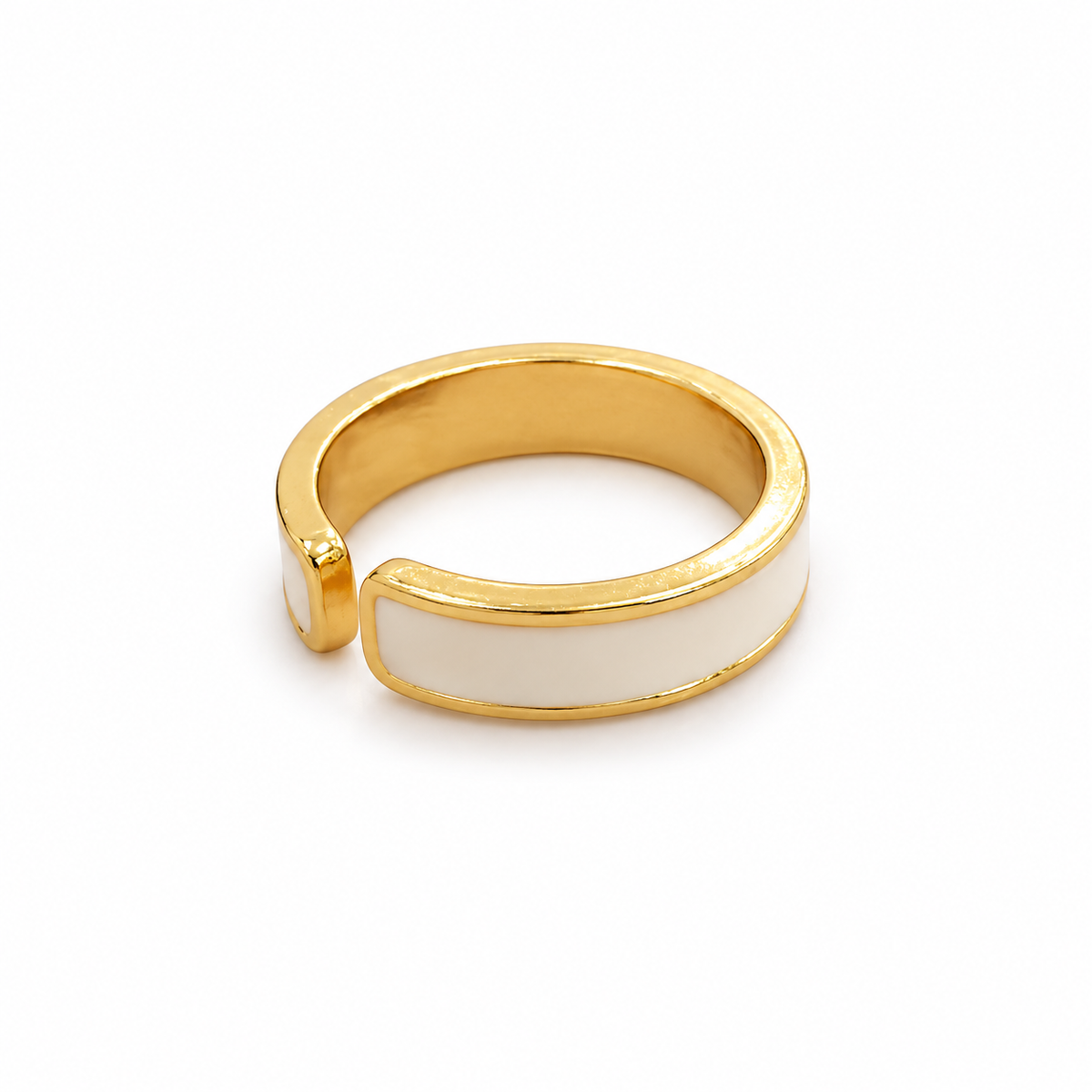 White Enamel & Gold-Tone Adjustable Ring