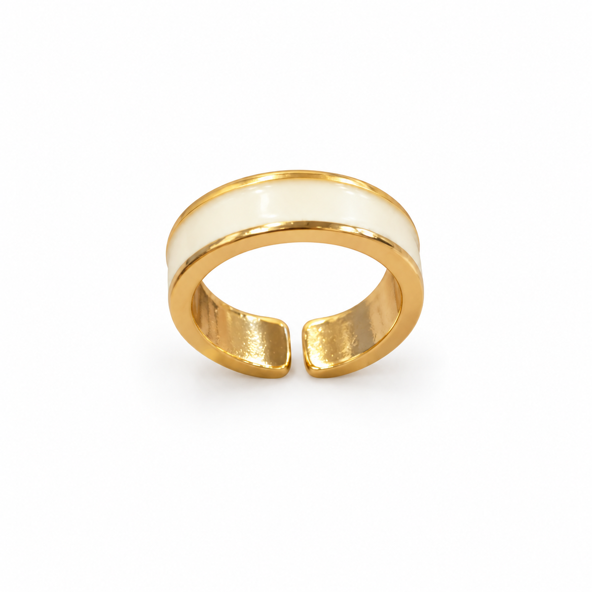 White Enamel & Gold-Tone Adjustable Ring