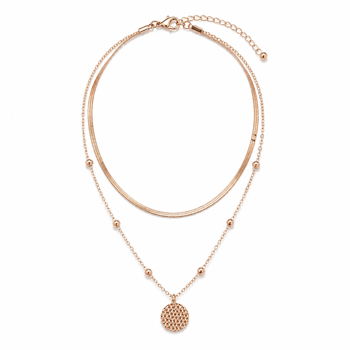 Rose-Gold Layered Textured Disc Pendant Necklace