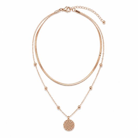 Rose-Gold Layered Textured Disc Pendant Necklace