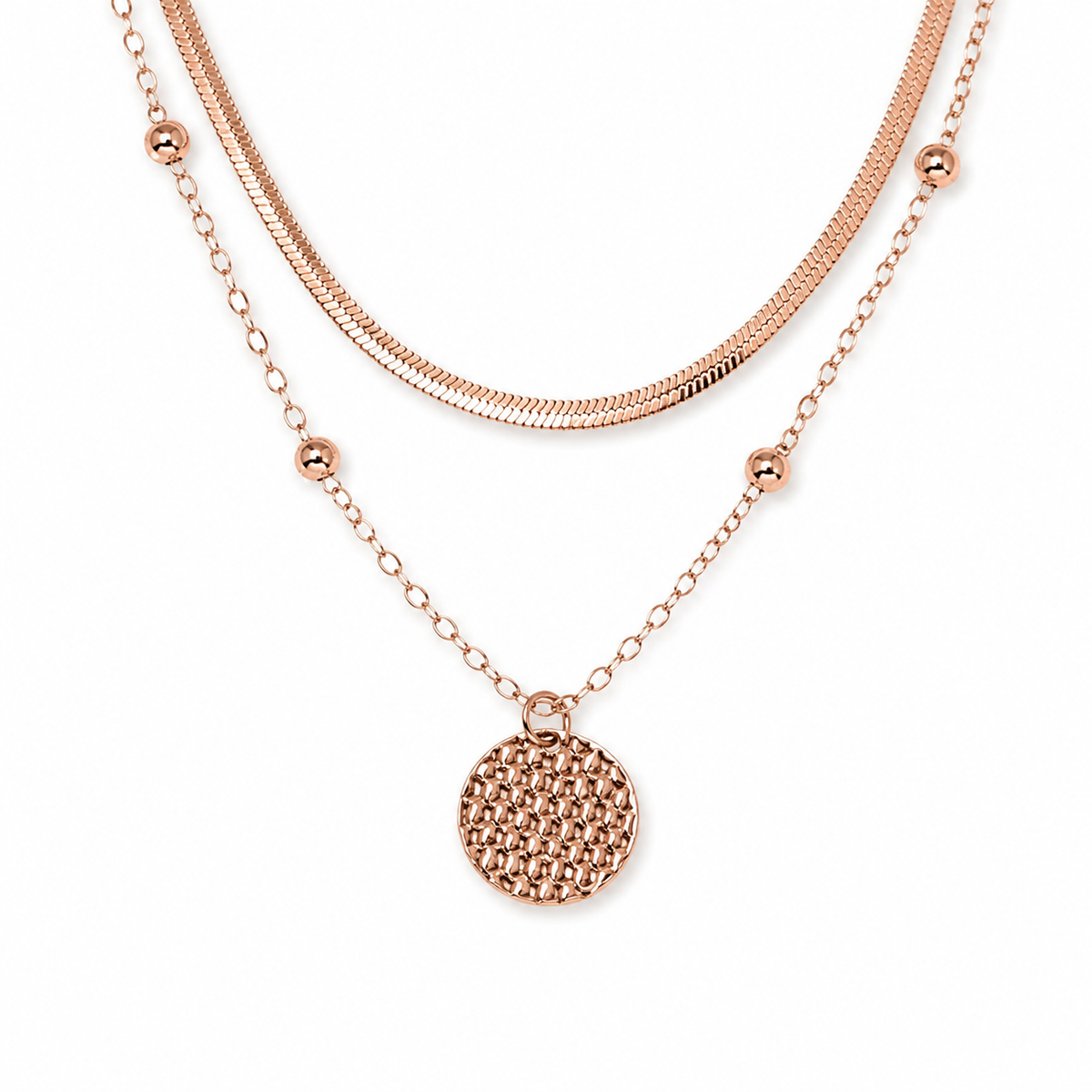 Rose-Gold Layered Textured Disc Pendant Necklace