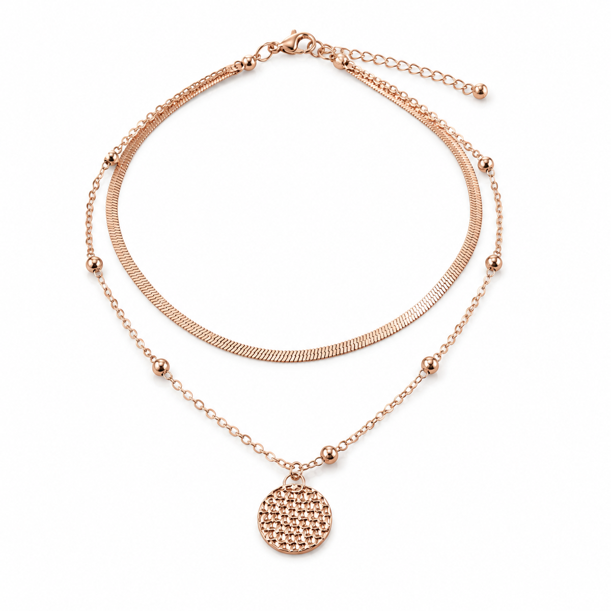 Rose-Gold Layered Textured Disc Pendant Necklace