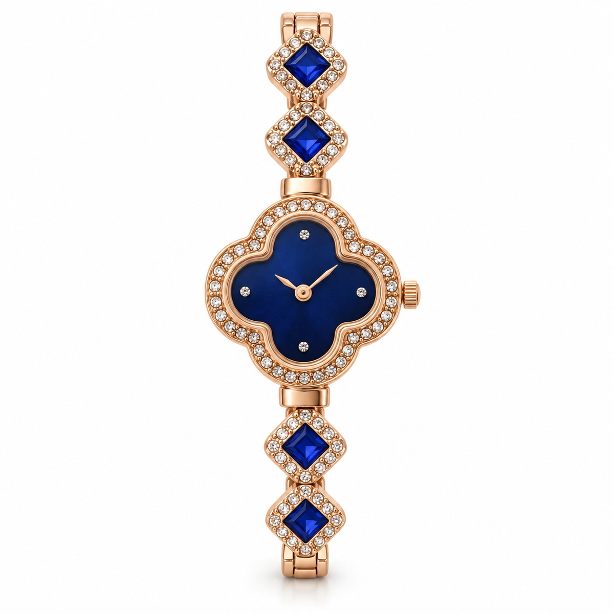 Rose-Gold Four-Leaf Clover Blue Crystal Bracelet Watch