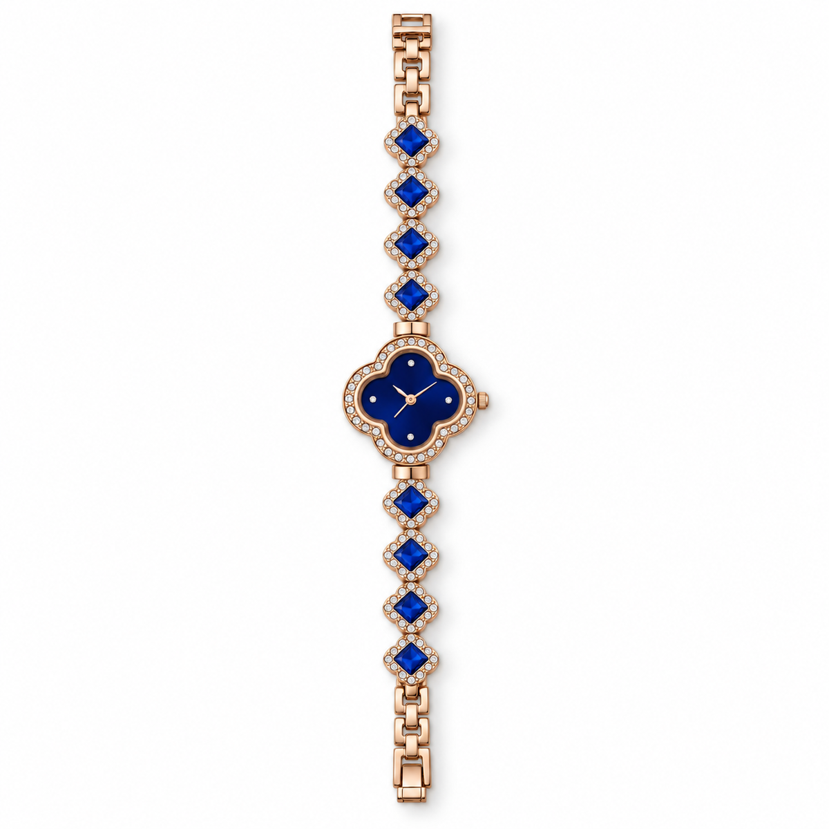 Rose-Gold Four-Leaf Clover Blue Crystal Bracelet Watch