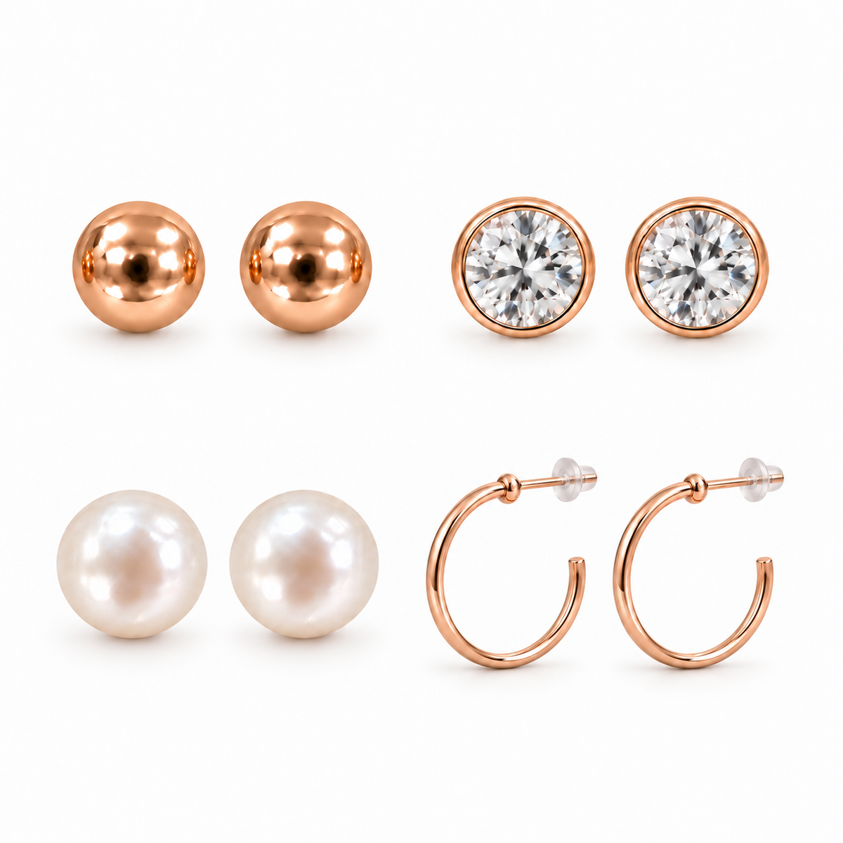 Rose-Gold Four-Pair Earring Set - various sizes available