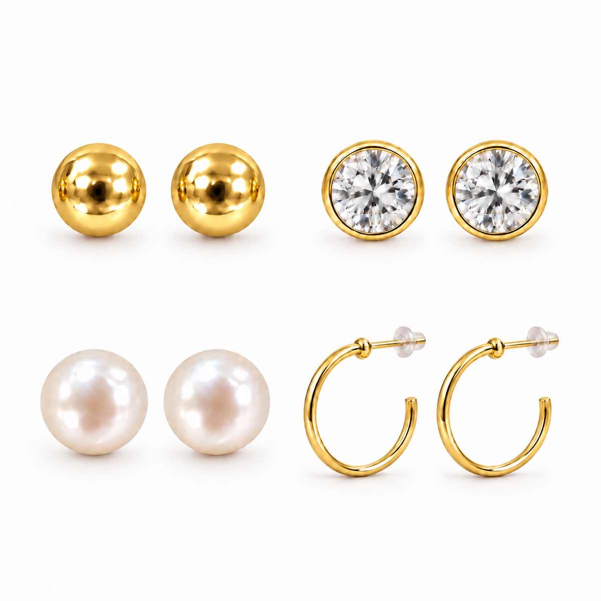 Gold-Tone Four-Pair Earring Set - various sizes available