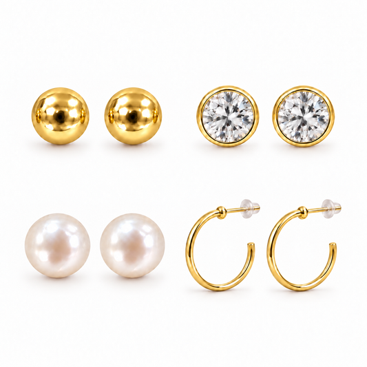 Gold-Tone Four-Pair Earring Set - various sizes available
