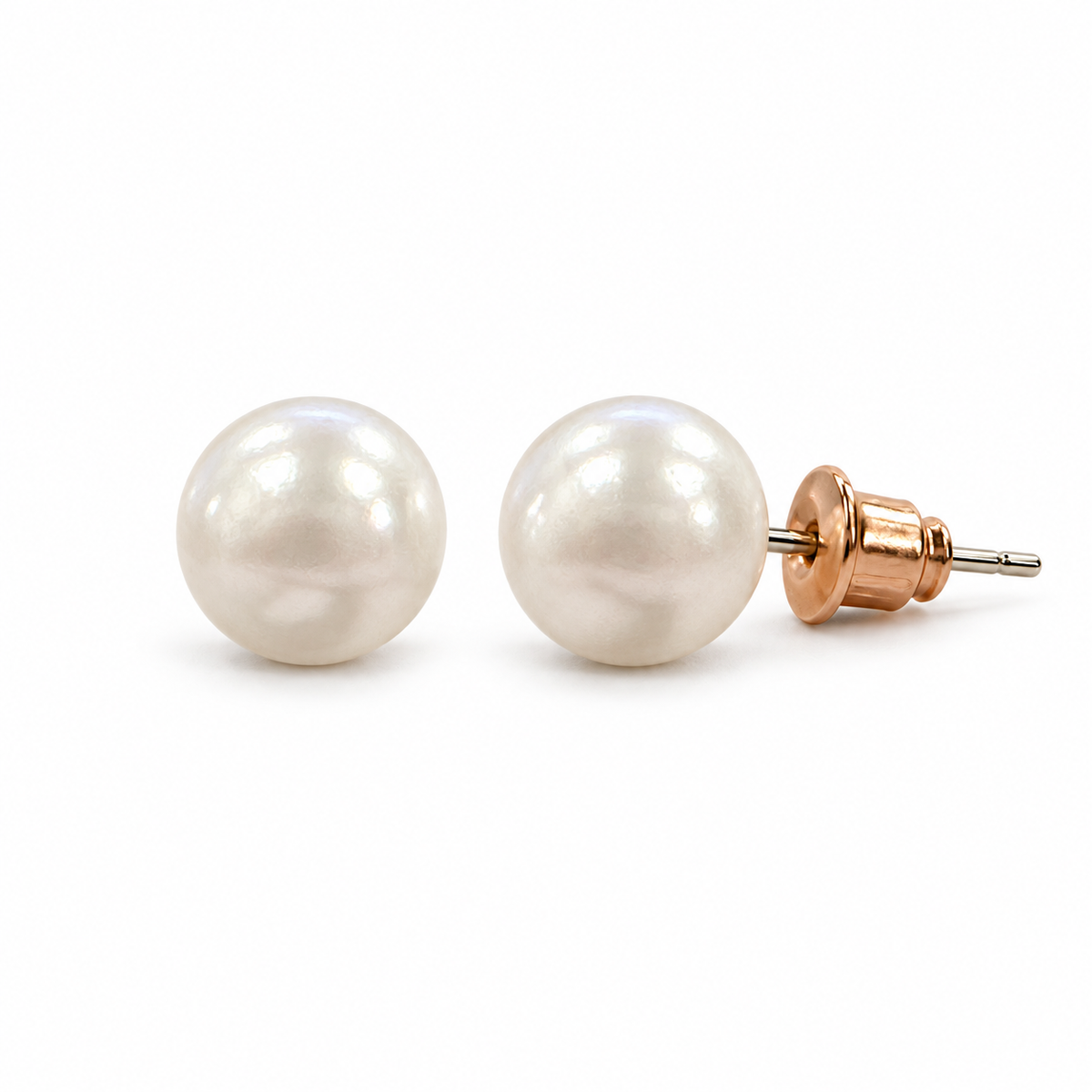 Rose-Gold Triangle and Pearl Stud Earring Set