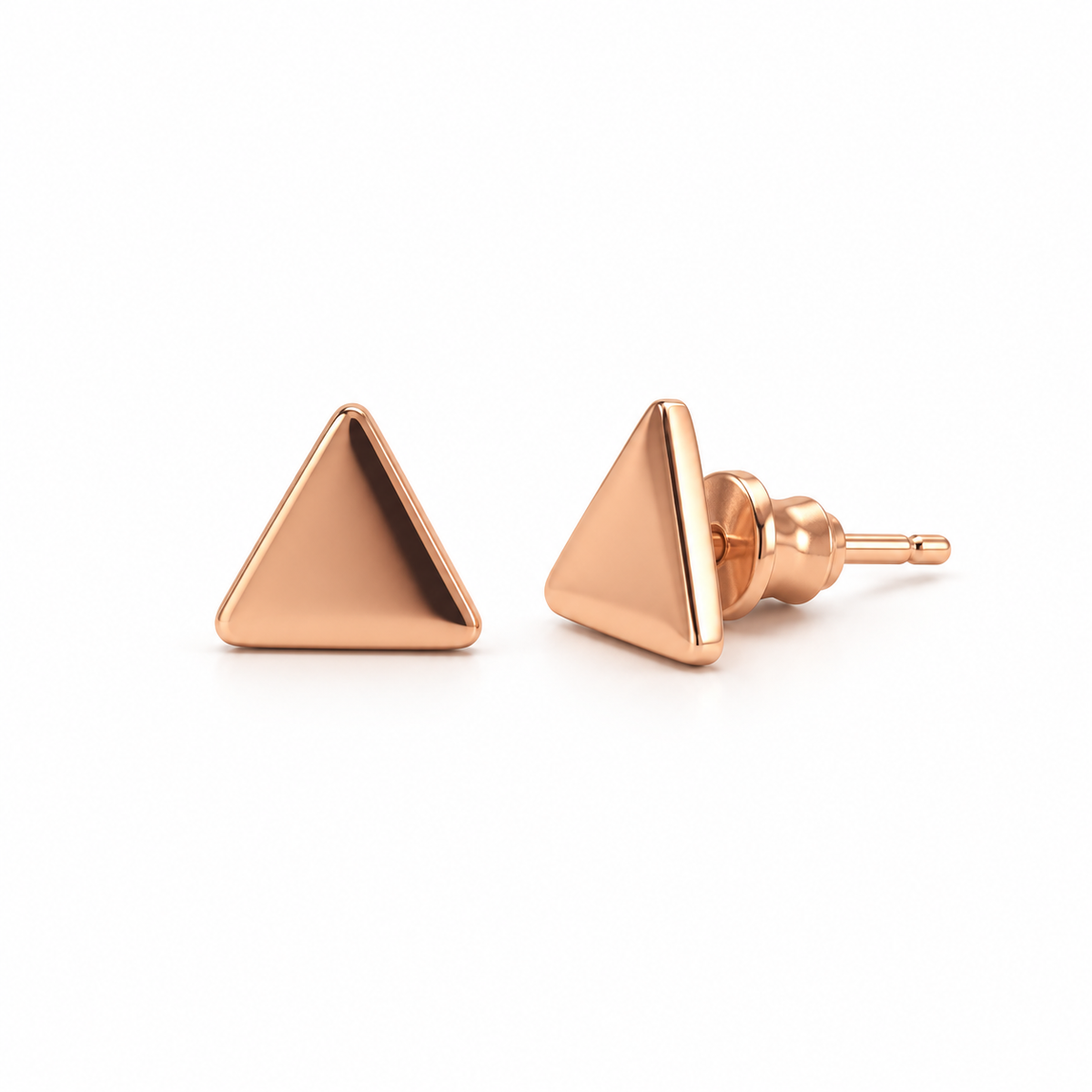 Rose-Gold Triangle and Pearl Stud Earring Set
