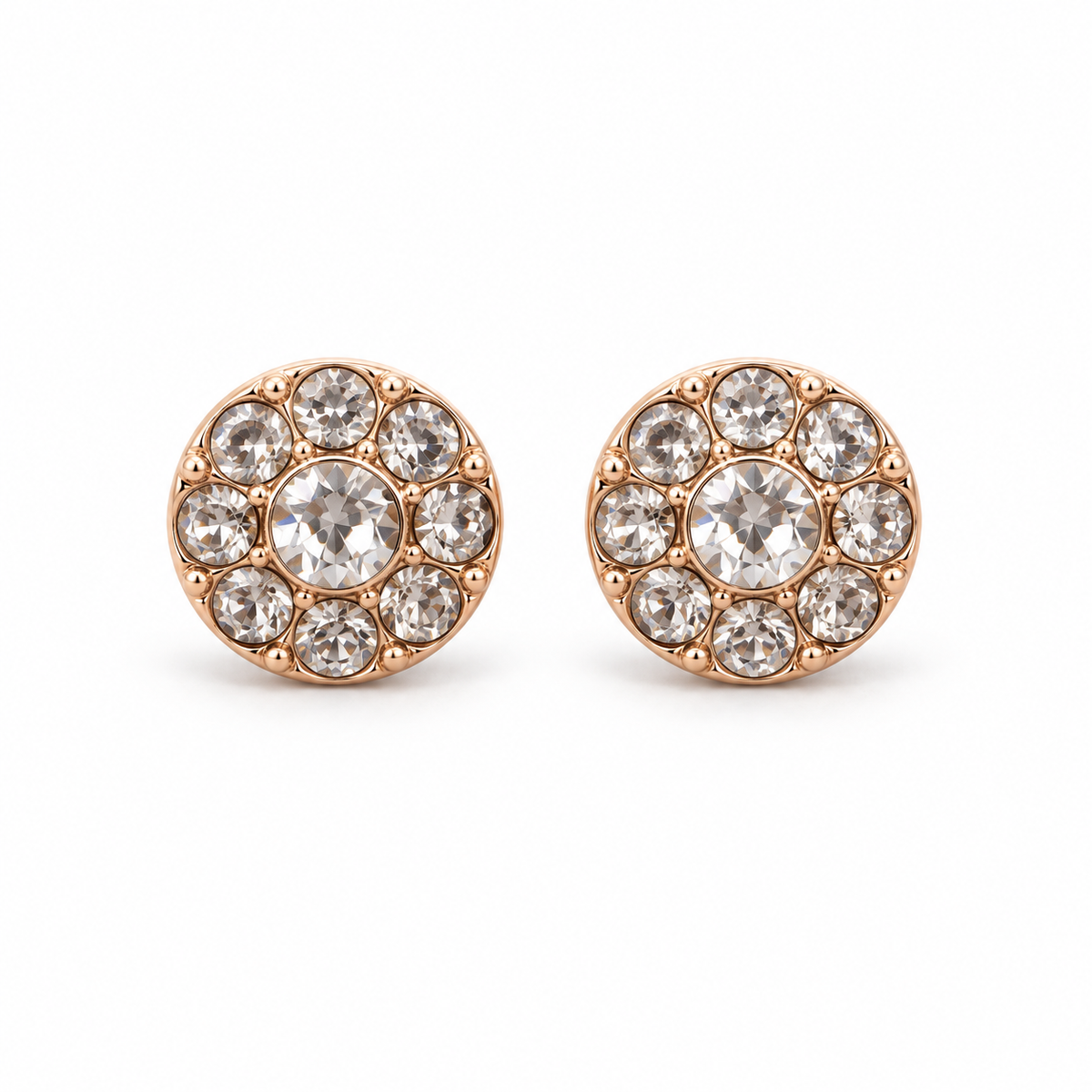 Rose-Gold Crystal Cluster and Open-Circle Stud Earring Set