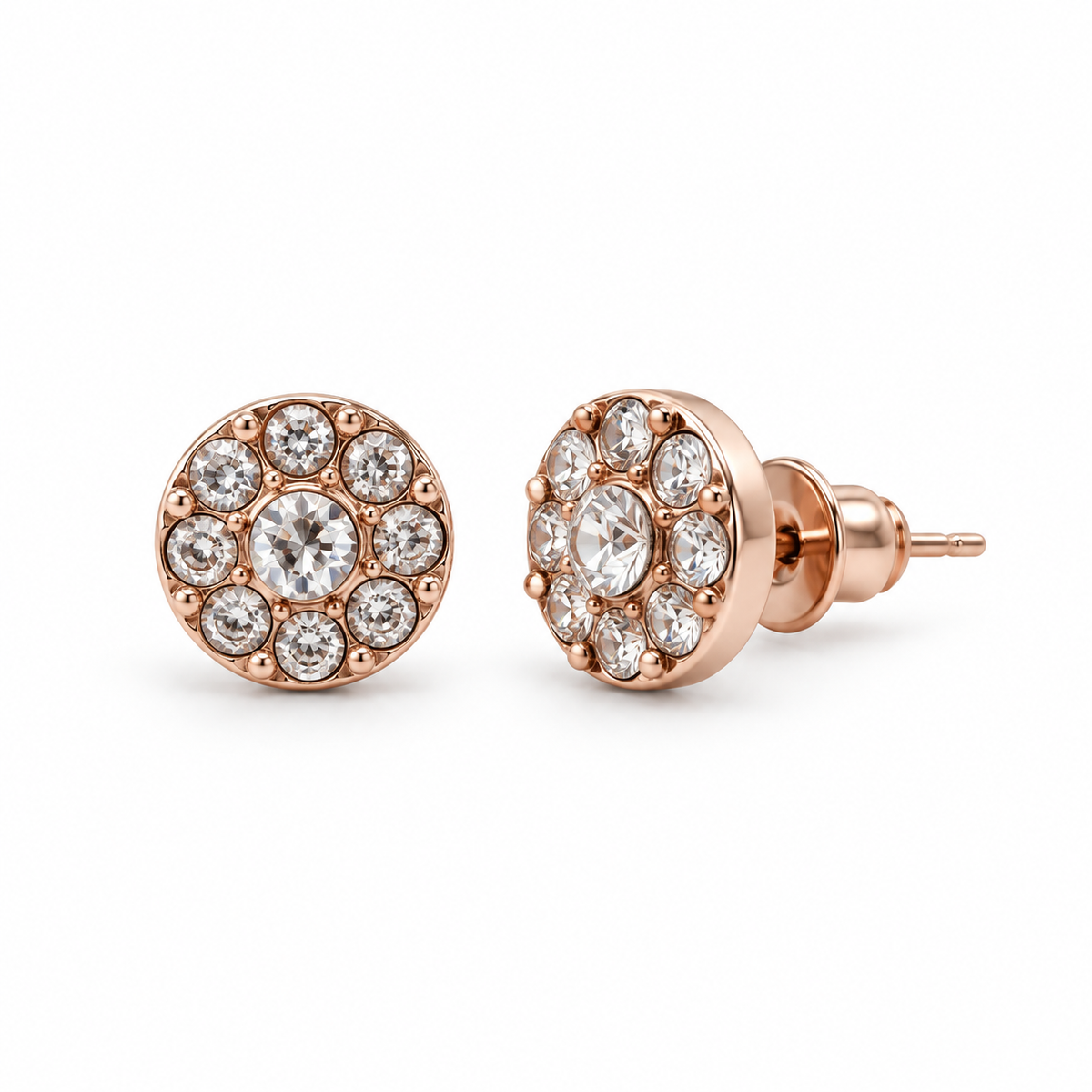 Rose-Gold Crystal Cluster and Open-Circle Stud Earring Set