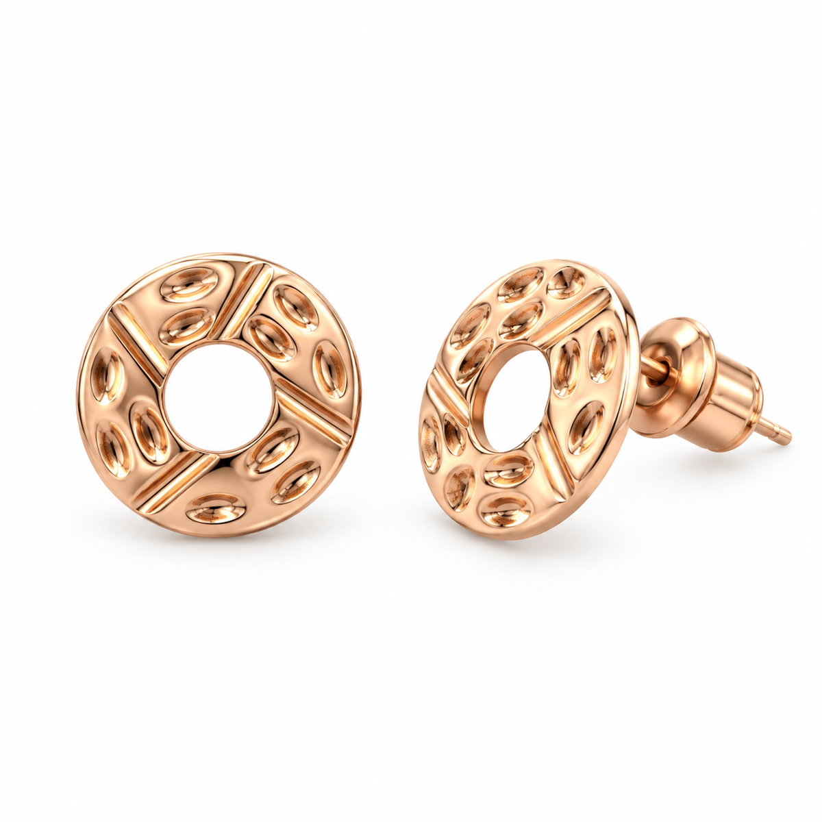 Rose-Gold Crystal Cluster and Open-Circle Stud Earring Set
