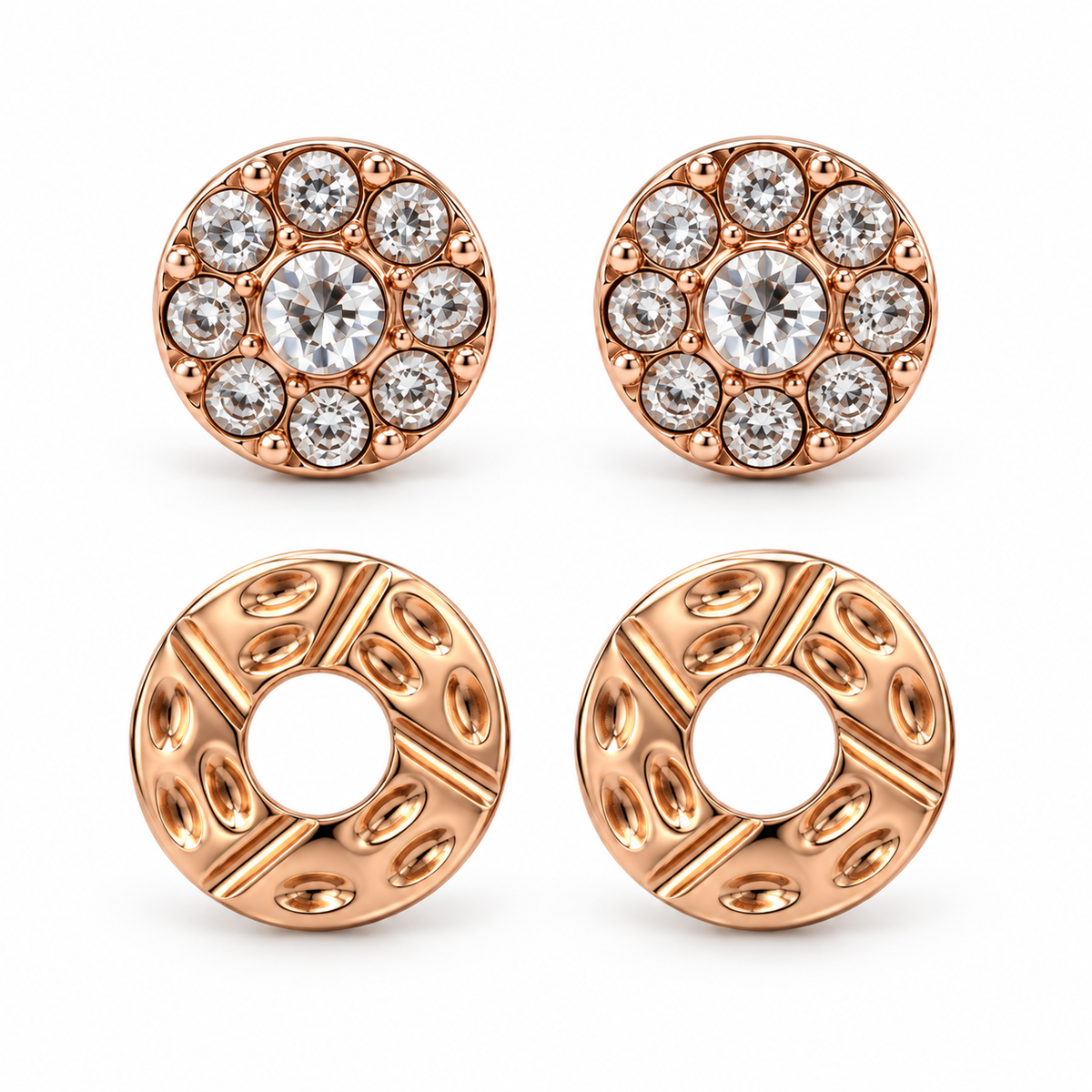 Rose-Gold Crystal Cluster and Open-Circle Stud Earring Set