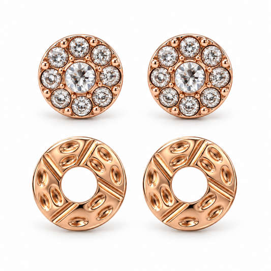 Rose-Gold Crystal Cluster and Open-Circle Stud Earring Set