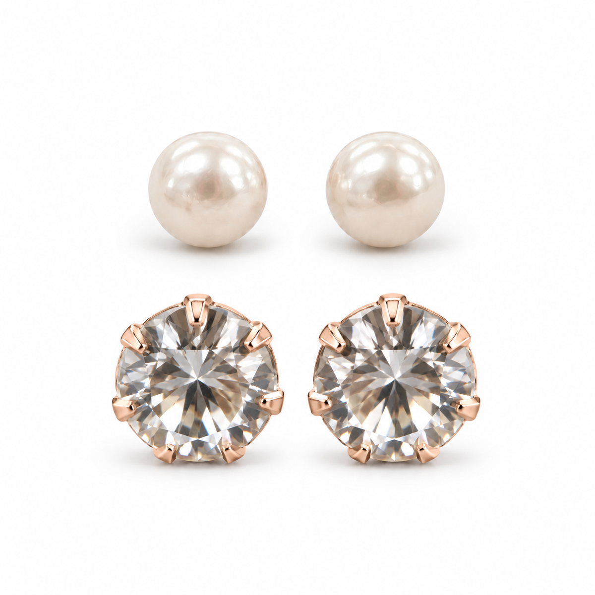 Rose-Gold Pearl and Crystal Stud Earring Set