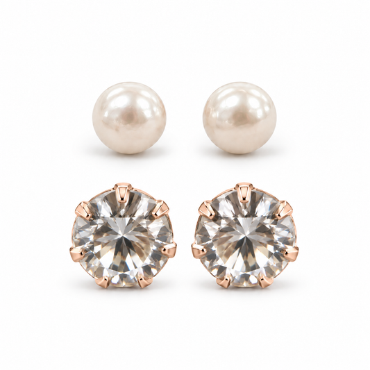 Rose-Gold Pearl and Crystal Stud Earring Set
