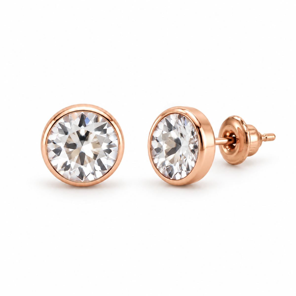 Rose-Gold Ball and Crystal Stud Earring Set