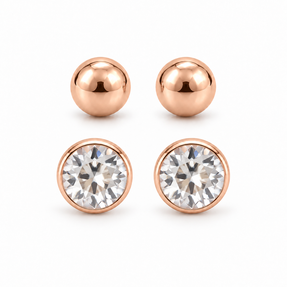 Rose-Gold Ball and Crystal Stud Earring Set
