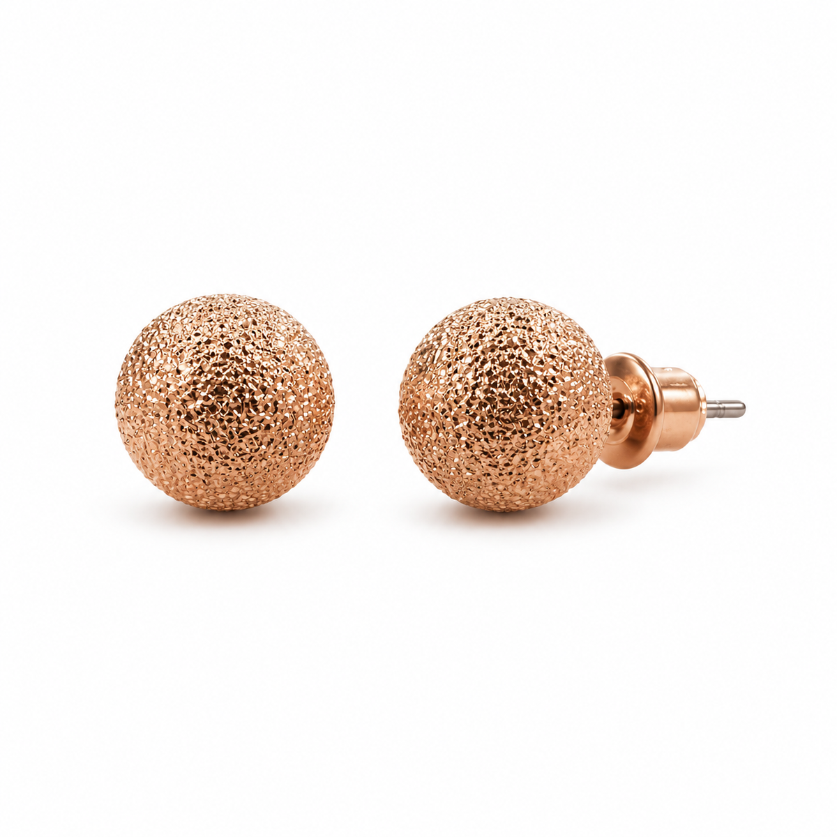 Rose-Gold Smooth and Textured Ball Stud Earring Set
