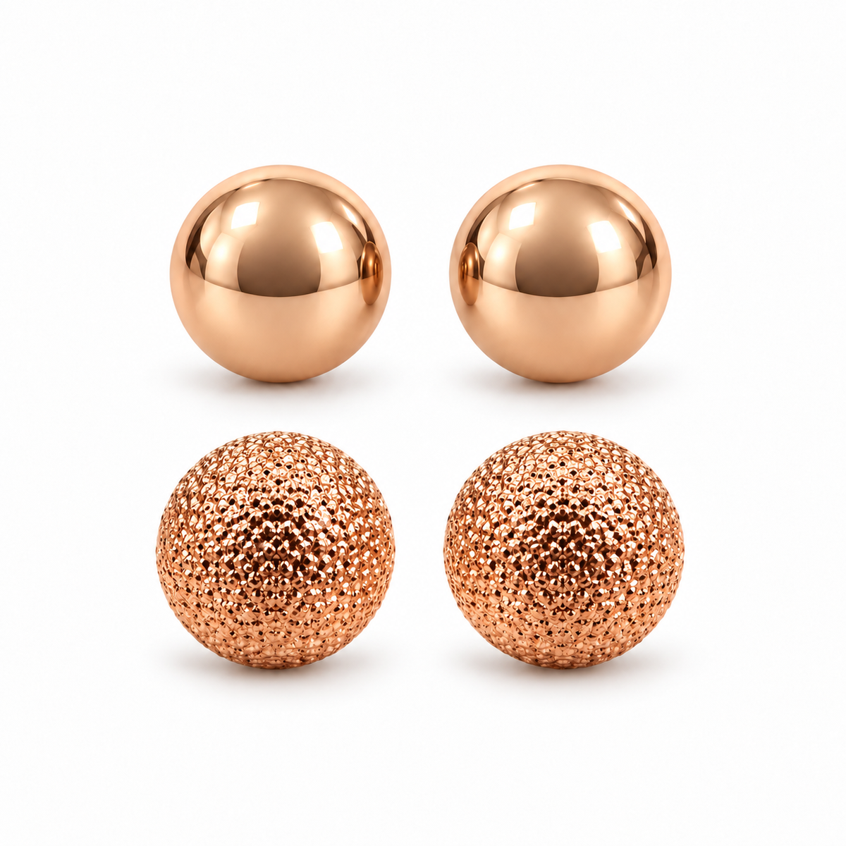 Rose-Gold Smooth and Textured Ball Stud Earring Set