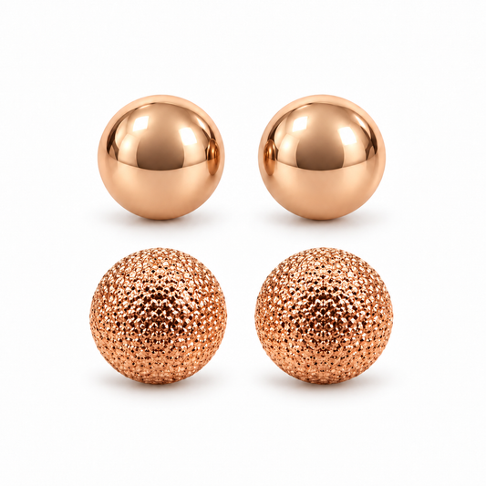 Rose-Gold Smooth and Textured Ball Stud Earring Set
