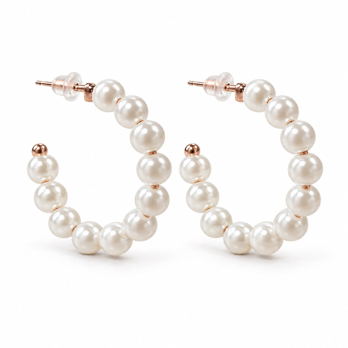 Rose-Gold-Tone Faux-Pearl Hoop Earrings