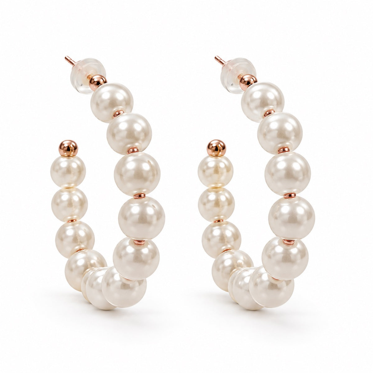 Rose-Gold-Tone Faux-Pearl Hoop Earrings