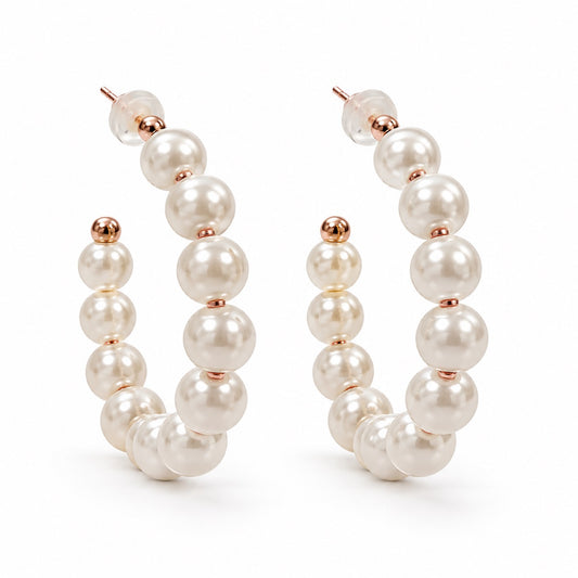 Rose-Gold-Tone Faux-Pearl Hoop Earrings