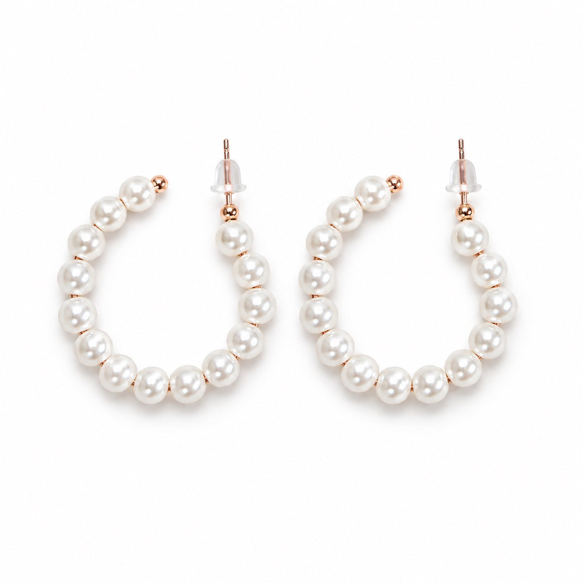 Rose-Gold-Tone Faux-Pearl Hoop Earrings
